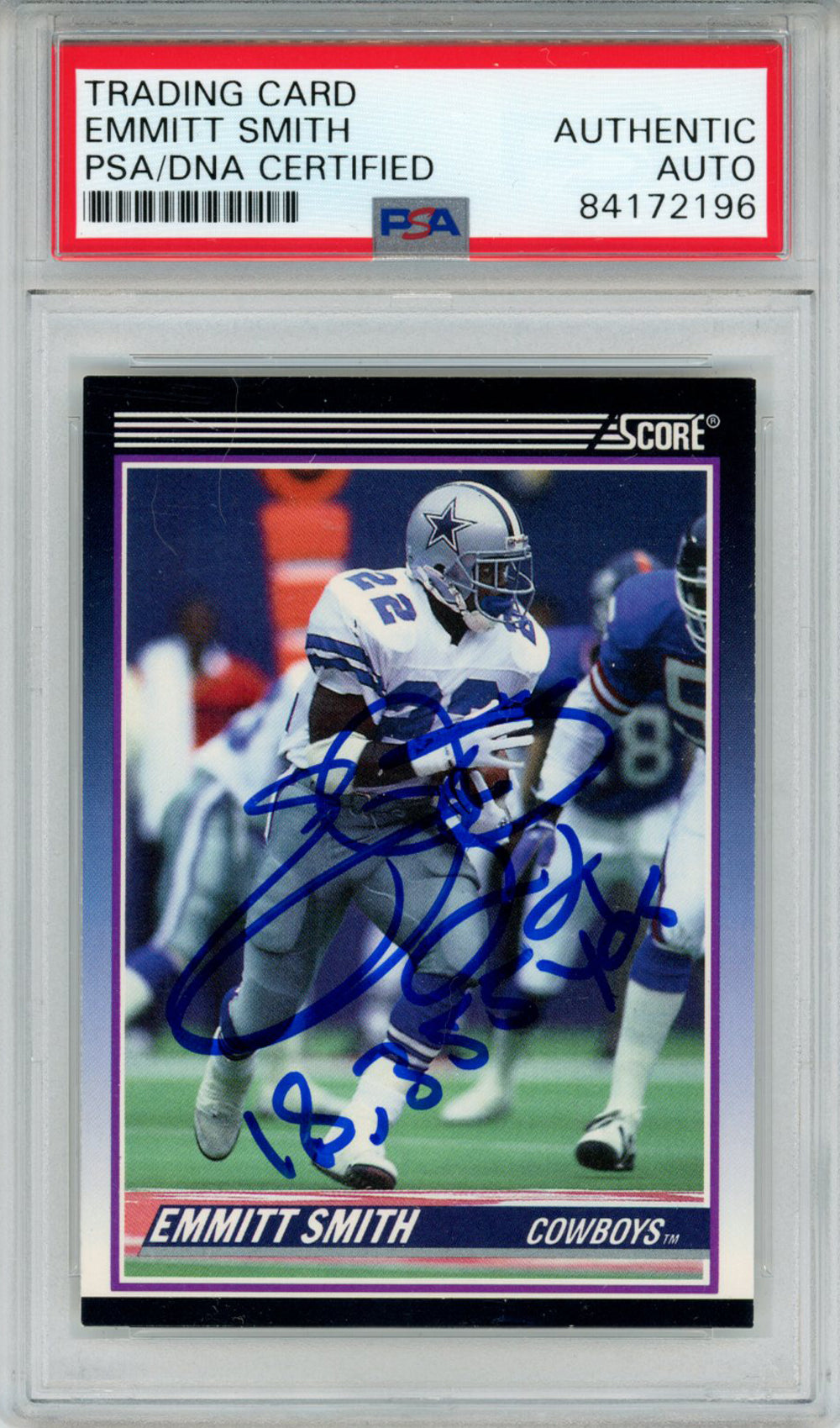 Emmitt Smith Dallas Cowboys Signed Card - 1990 Score 18,355 Yds PSA Slab PSA-Powers Sports Memorabilia