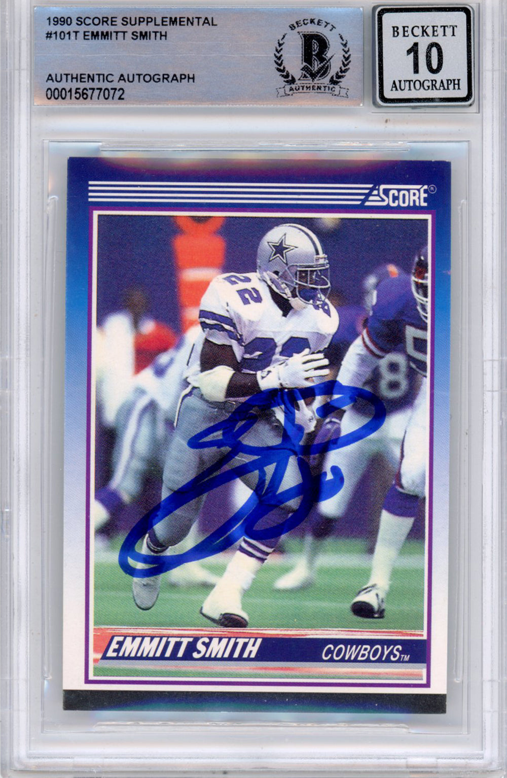 Emmitt Smith Dallas Cowboys Signed Card - 1990 Score Supplemental #101 (Grade 10) Slabbed Beckett - 39887-Powers Sports Memorabilia