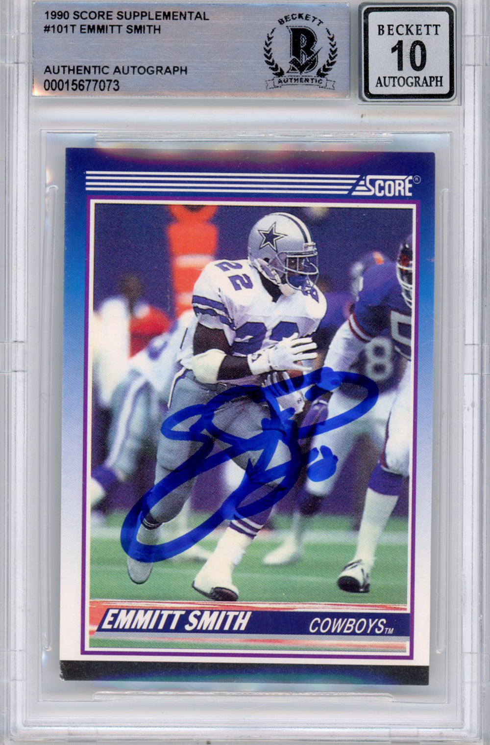 Emmitt Smith Dallas Cowboys Signed Card - 1990 Score Supplemental #101 (Grade 10) Slabbed Beckett - 39923-Powers Sports Memorabilia