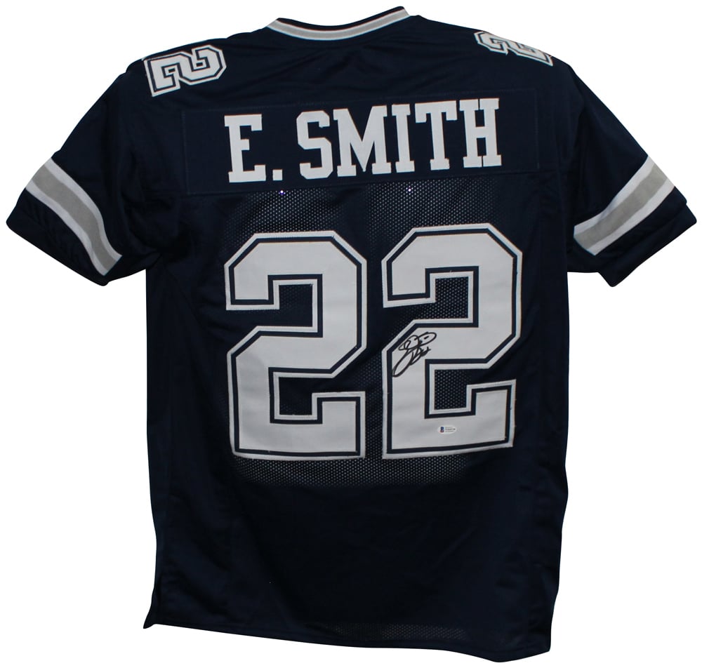 Emmitt Smith Signed Pro Style Blue XL Jersey – Beckett Witness Authenticated-Powers Sports Memorabilia