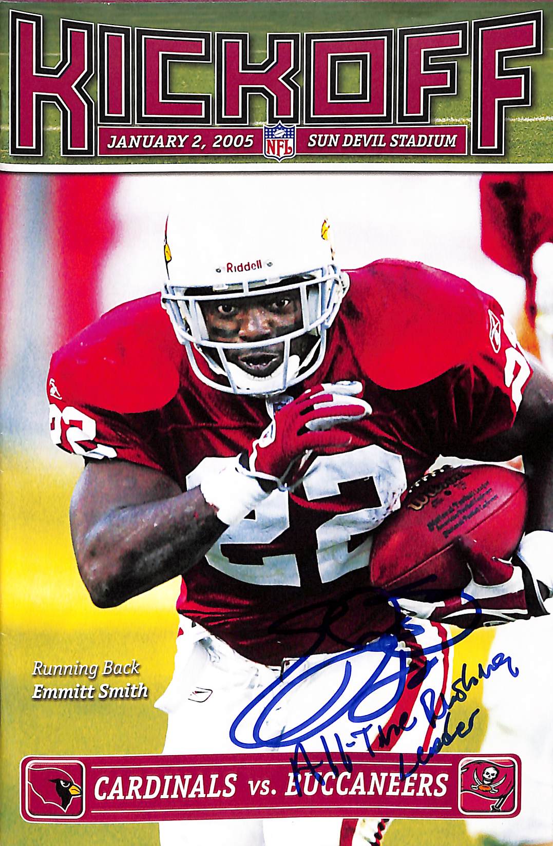 Emmitt Smith Arizona Cardinals Signed Mini Helmet - 01/02/05 Media Guide Beckett-Powers Sports Memorabilia