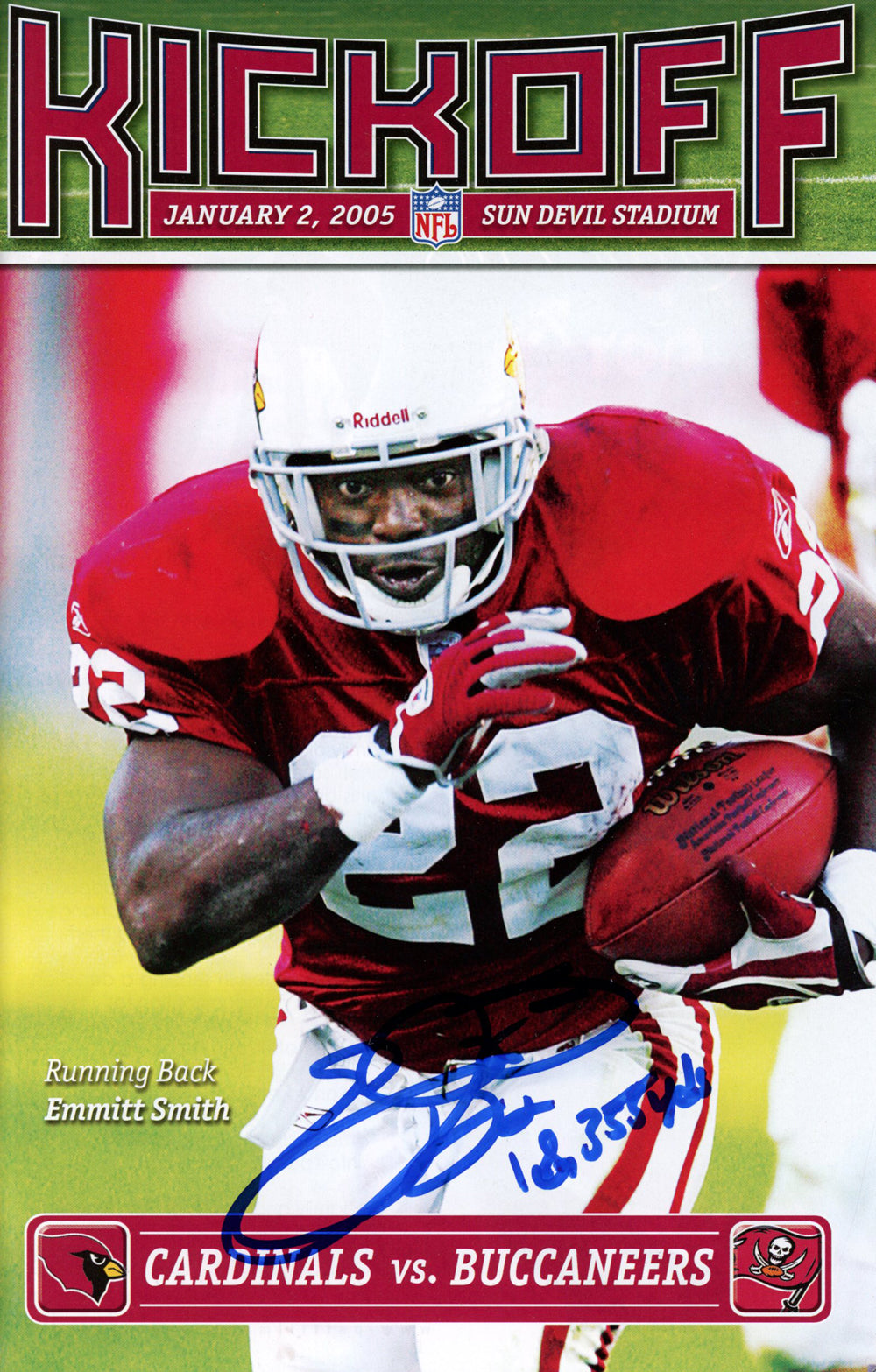 Emmitt Smith Dallas Cowboys Signed Mini Helmet - Arizona Cardinals Kickoff Program Beckett Beckett-Powers Sports Memorabilia