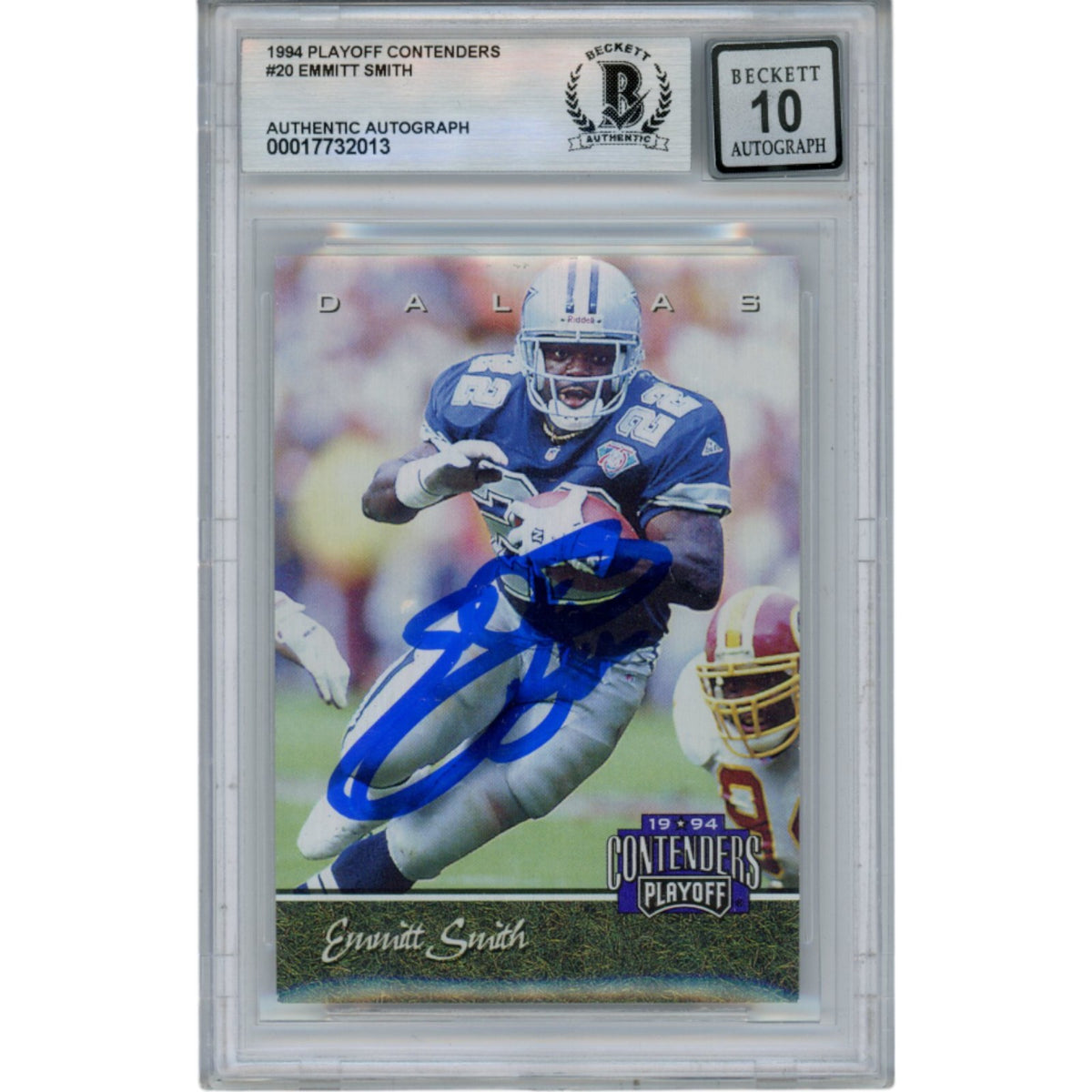 Emmitt Smith Dallas Cowboys Signed Card - 1994 Playoff Contention #20 10 Grade Beckett Beckett-Powers Sports Memorabilia