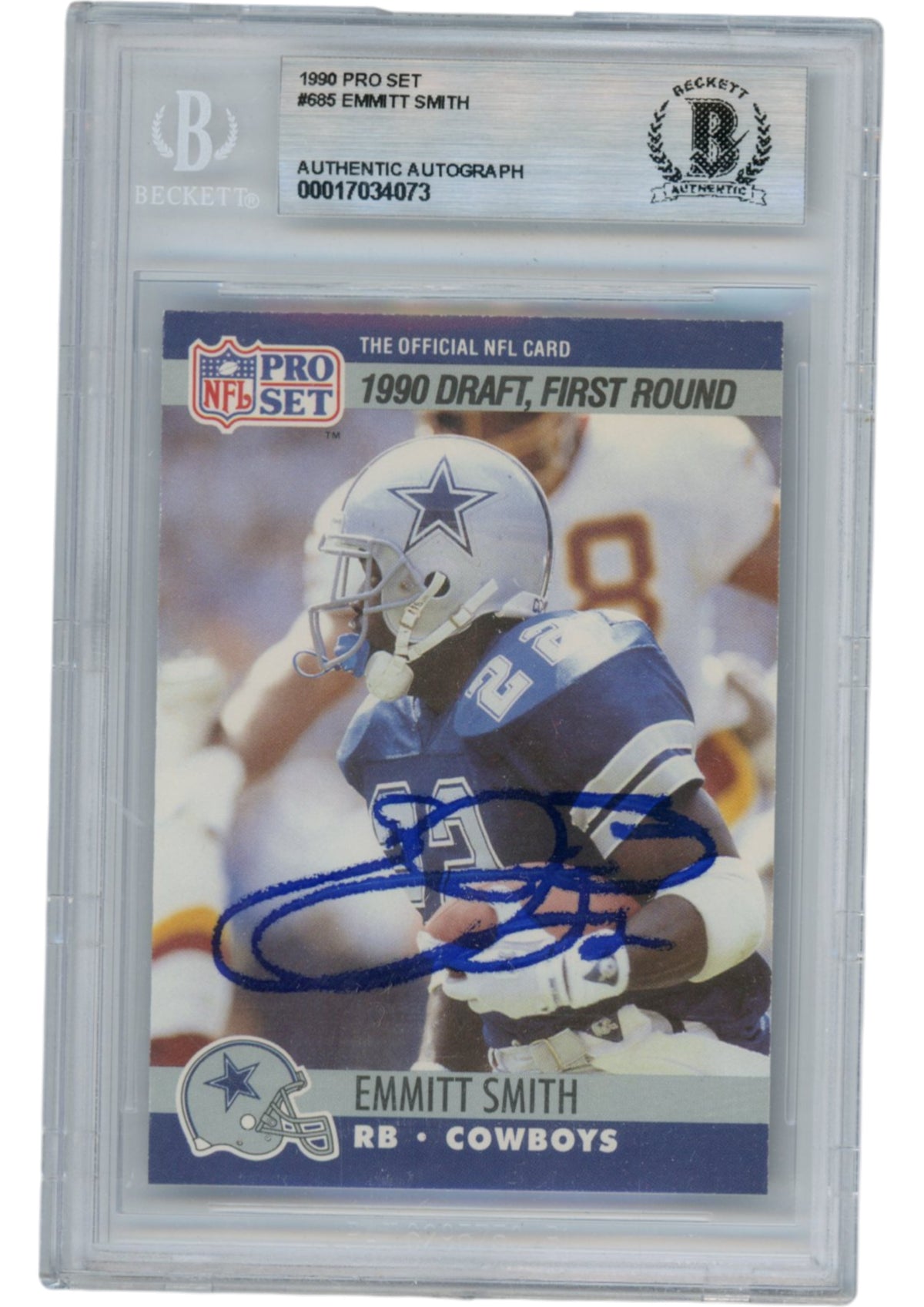 Emmitt Smith Dallas Cowboys Signed Card - 1990 Pro Set #685 AS IS Slab Beckett Beckett-Powers Sports Memorabilia