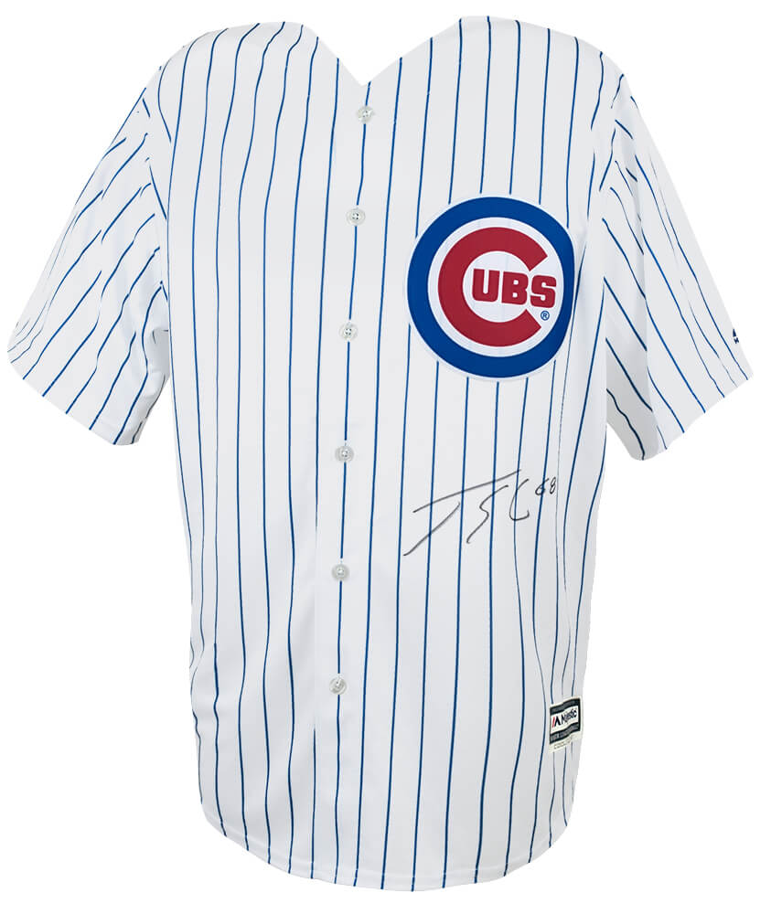 Jorge Soler Autographed Chicago Cubs White Pinstripe Majestic Replica Baseball Jersey-Powers Sports Memorabilia