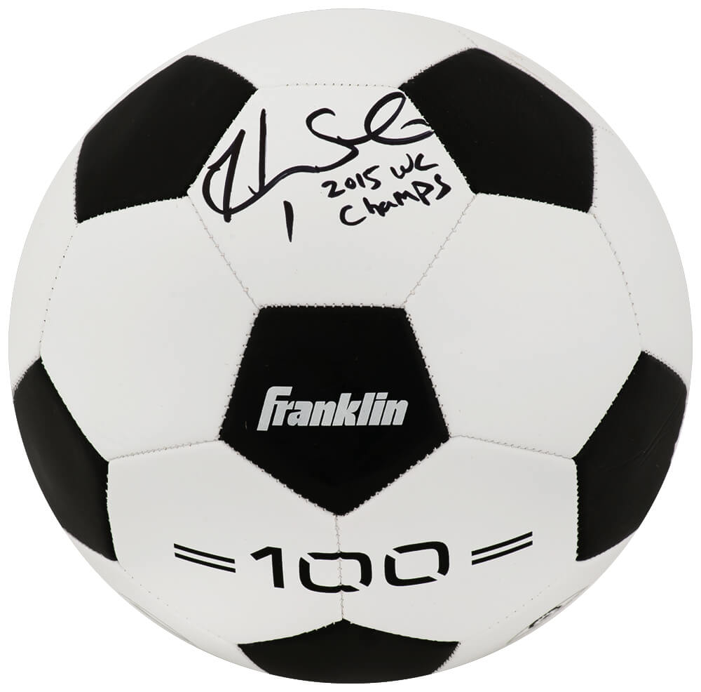 Hope Solo Autographed Black & White Franklin Soccer Ball with 2015 WC Champs-Powers Sports Memorabilia