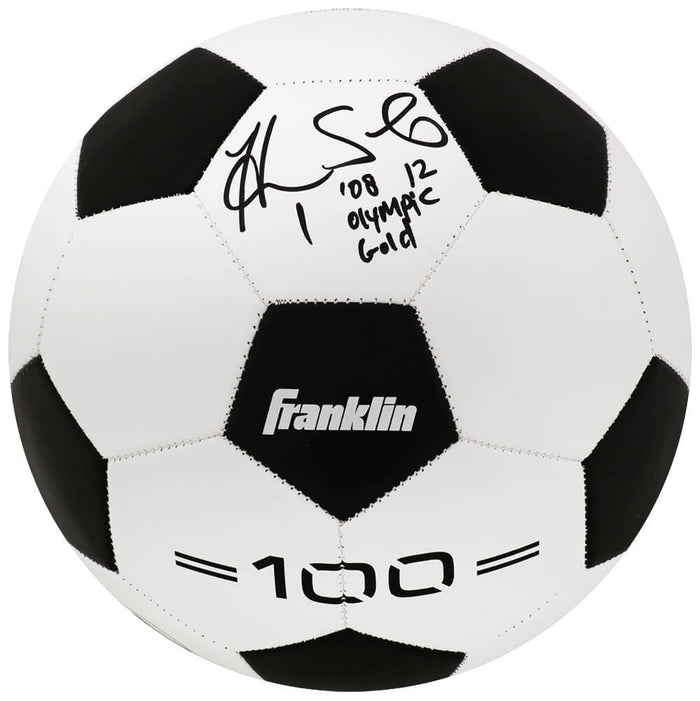 Hope Solo Autographed Black & White Franklin Soccer Ball with 08, 12 Olympic Gold-Powers Sports Memorabilia