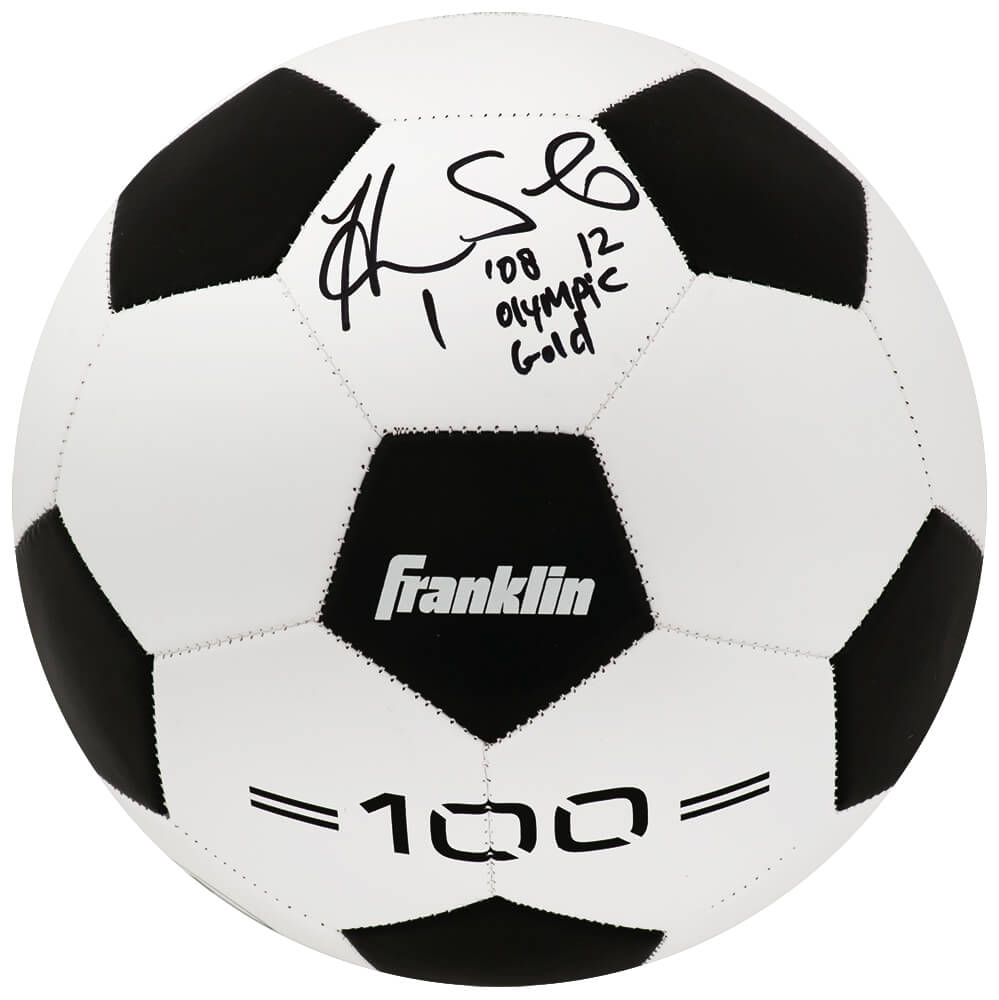 Hope Solo Autographed Black & White Franklin Soccer Ball with 08, 12 Olympic Gold-Powers Sports Memorabilia