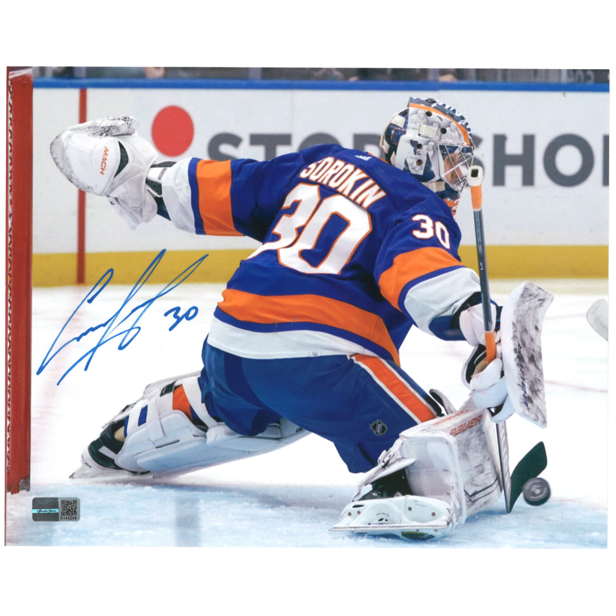 Ilya Sorokin New York Islanders Signed Stick Save 8x10 Photo-Powers Sports Memorabilia