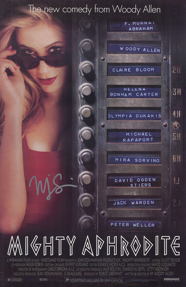 Mira Sorvino Autographed Mighty Aphrodite 11x17 Movie Poster-Powers Sports Memorabilia