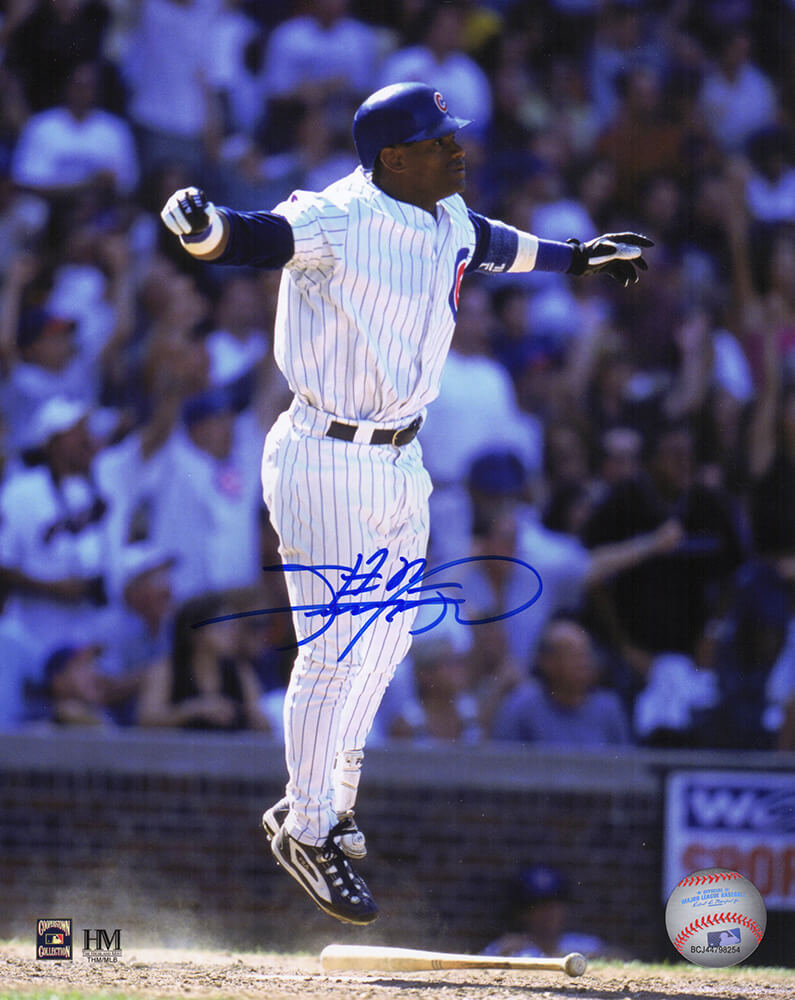 Sammy Sosa Autographed Chicago Cubs Home Run Celebration Jump 8x10 Photo-Powers Sports Memorabilia