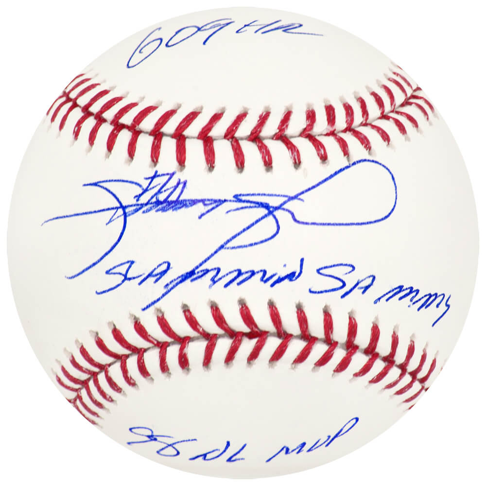 Sammy Sosa Autographed Rawlings Official MLB Baseball with Slammin Sammy, 609 HRs, 98 NL MVP-Powers Sports Memorabilia