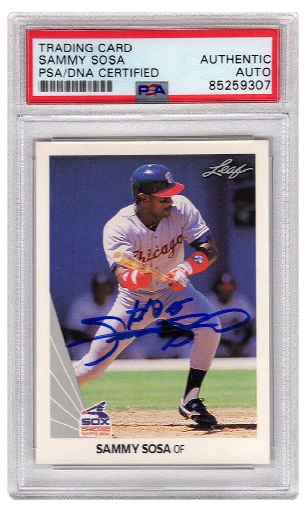 Sammy Sosa Chicago White Sox Autographed 1990 Leaf Baseball Card #220 PSA-Powers Sports Memorabilia