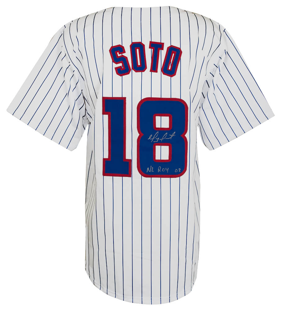 Geovany Soto Autographed White Pinstripe Custom Baseball Jersey with NL ROY 08-Powers Sports Memorabilia
