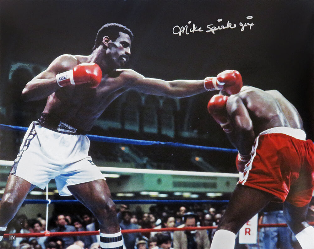 Michael Spinks Autographed Boxing Punching Action 16x20 Photo w/ Jinx-Powers Sports Memorabilia