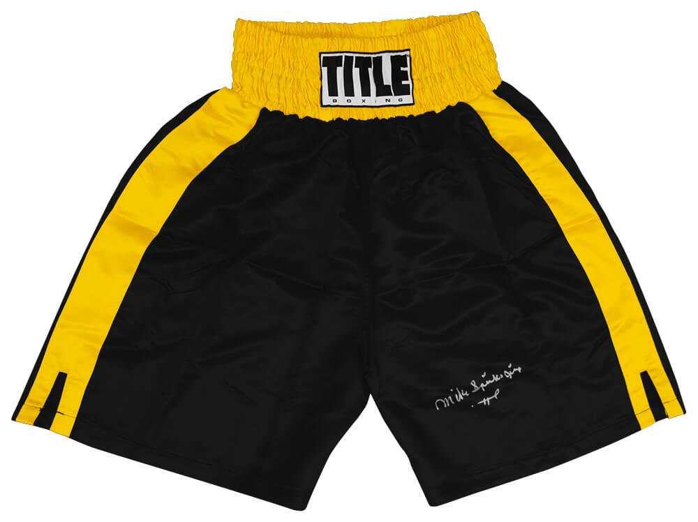 Michael (Mike) Spinks Autographed Title Black With Gold Trim Boxing Trunks with Jinx-Powers Sports Memorabilia