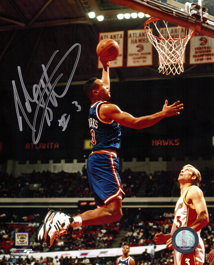 John Starks Autographed New York Knicks Blue Jersey Action 8x10 Photo-Powers Sports Memorabilia