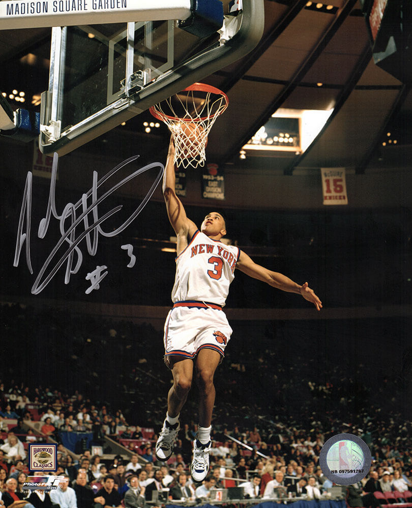 John Starks Autographed New York Knicks White Jersey Lay Up 8x10 Photo-Powers Sports Memorabilia