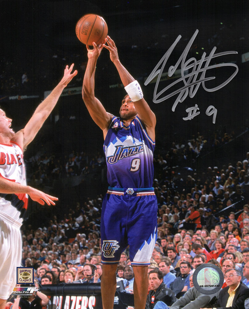 John Starks Autographed Utah Jazz Purple Jersey Shooting Action 8x10 Photo-Powers Sports Memorabilia