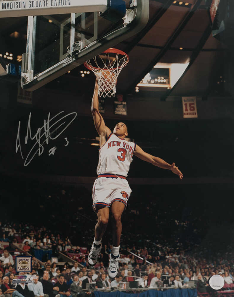 John Starks Autographed New York Knicks White Jersey Action 16x20 Photo-Powers Sports Memorabilia