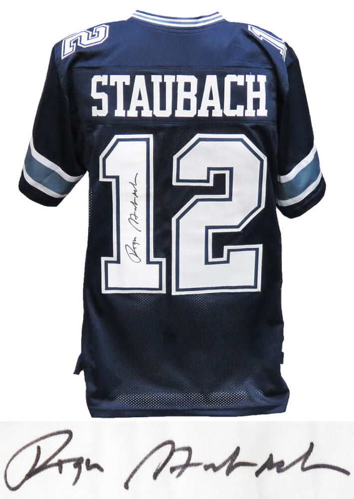 Roger Staubach Autographed Navy Custom Jersey-Powers Sports Memorabilia