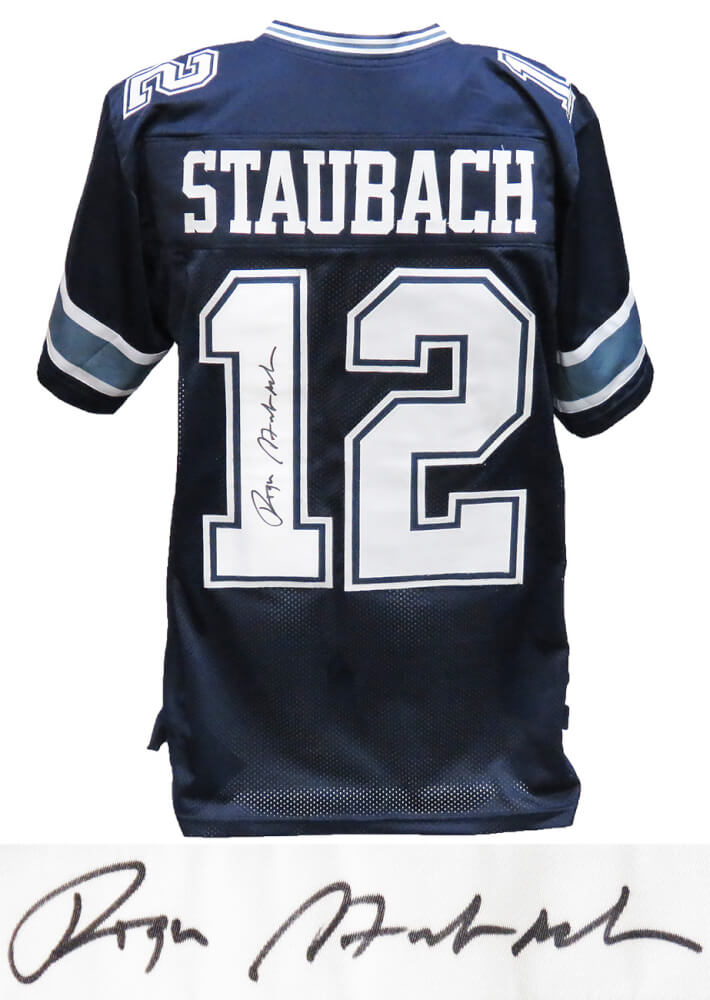 Roger Staubach Autographed Navy Custom Jersey-Powers Sports Memorabilia