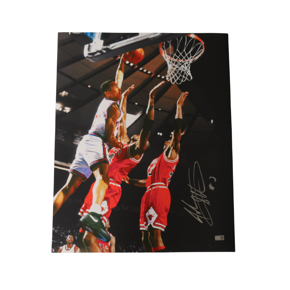 John Starks New York Knicks Signed 16x20 Dunk Photo-Powers Sports Memorabilia