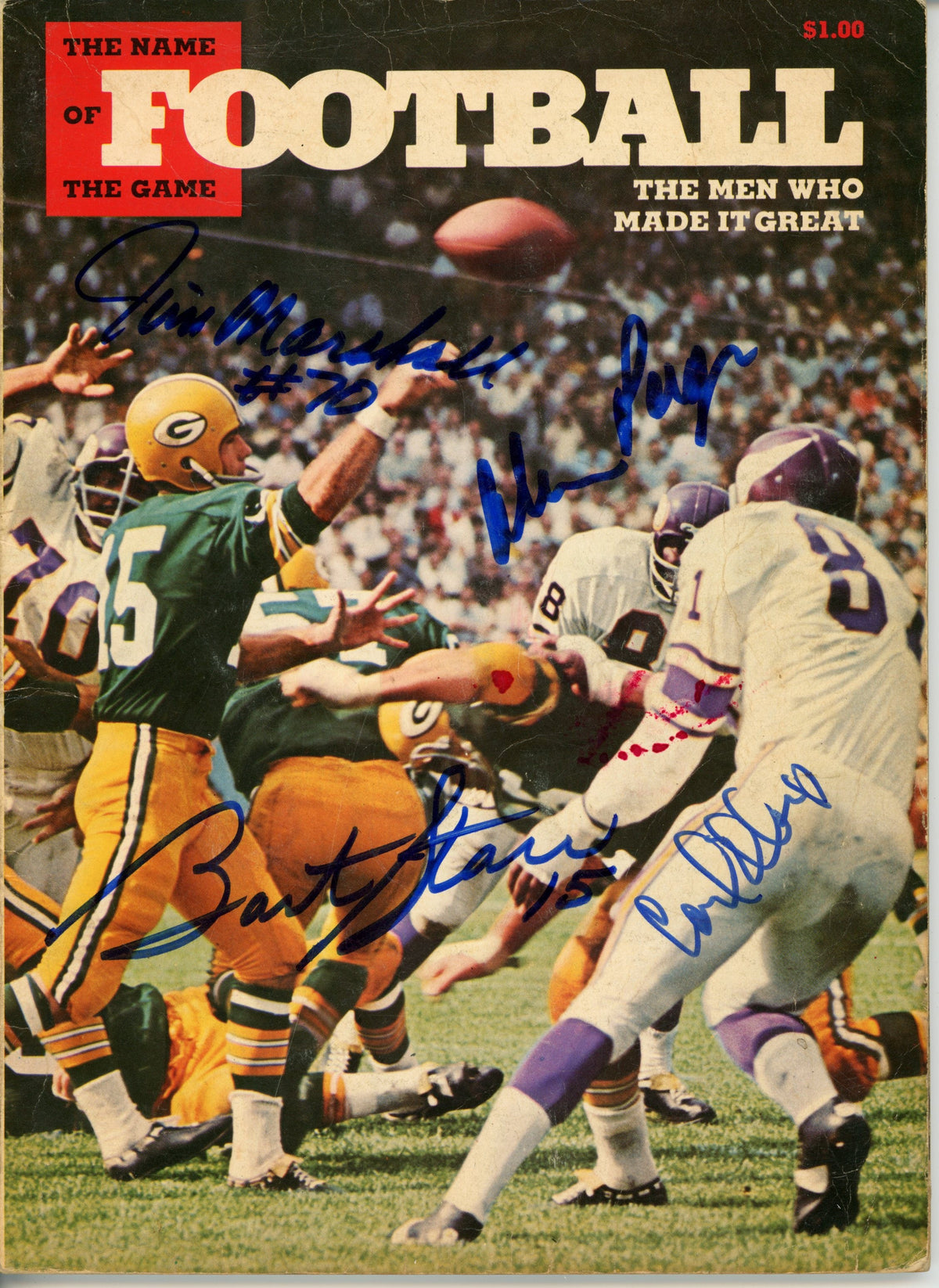 Bart Starr Jim Marshall Eller Page Green Bay Packers Signed Mini Helmet - Magzine JSA JSA-Powers Sports Memorabilia