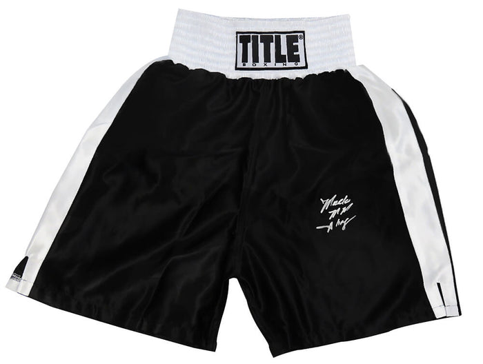 Marlon Starling Autographed Title Black With White Trim Boxing Trunks-Powers Sports Memorabilia