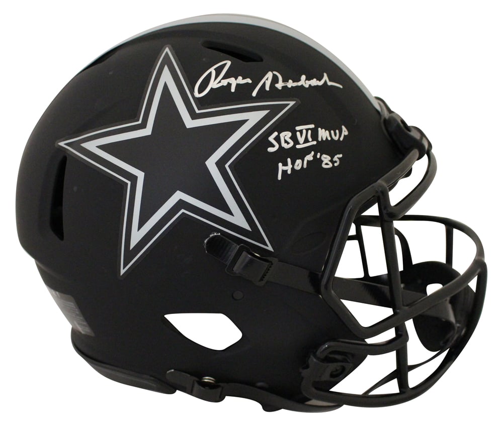 Roger Staubach Signed Dallas Cowboys Authentic Eclipse Helmet 2 Insc – Beckett Authenticated-Powers Sports Memorabilia