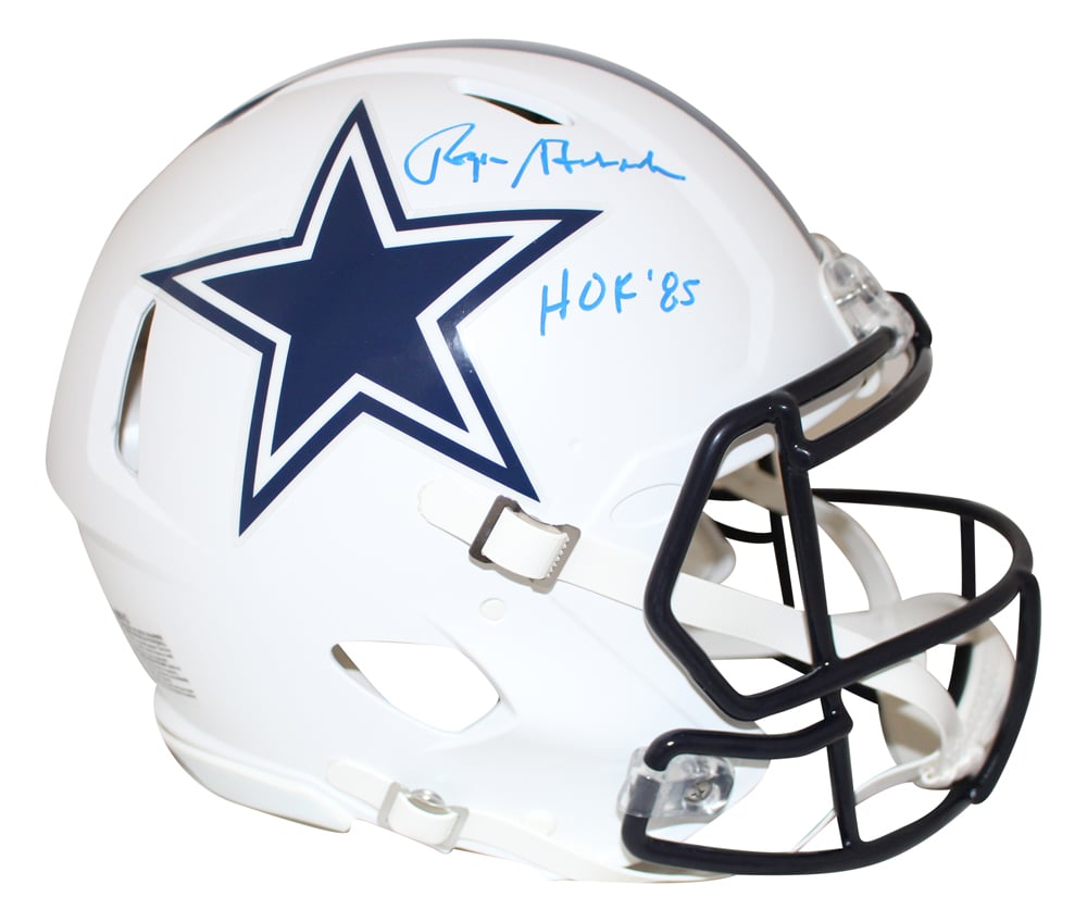 Roger Staubach Dallas Cowboys Authentic Flat White Signed Helmet HOF BAS-Powers Sports Memorabilia