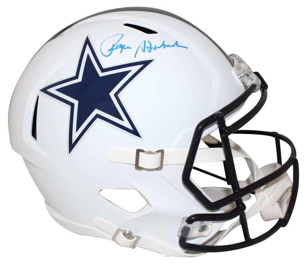 Roger Staubach Dallas Cowboys Signed Full Size Helmet - Flat White Replica Beckett-Powers Sports Memorabilia