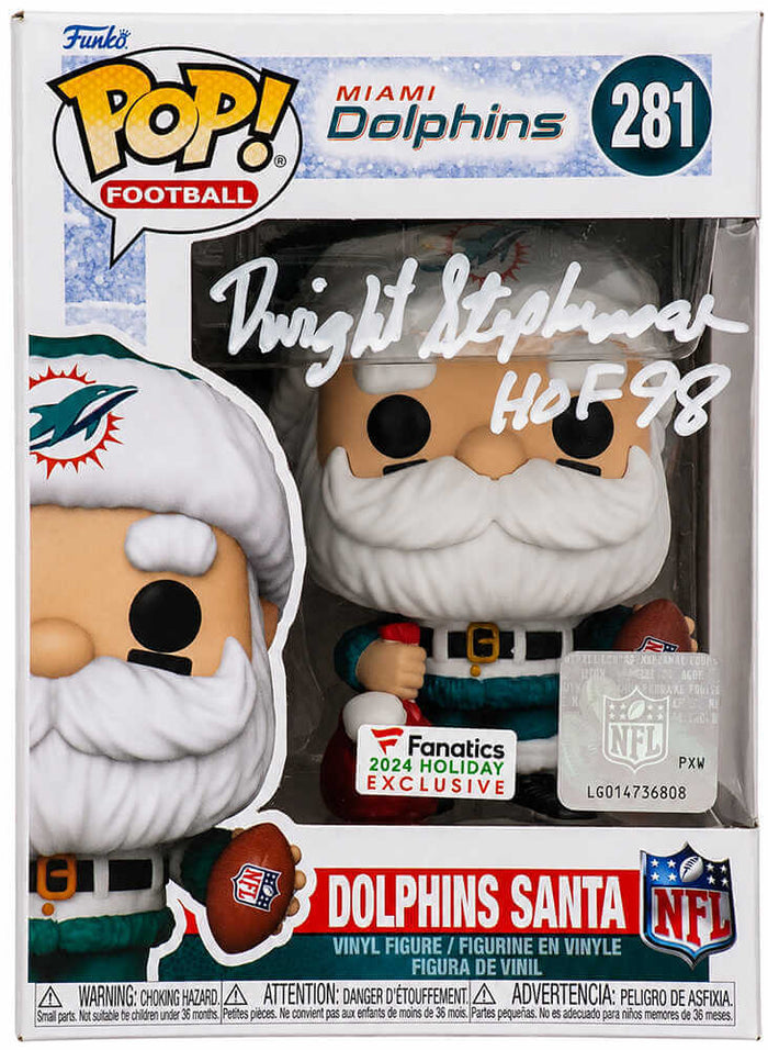 Dwight Stephenson Autographed Miami Dolphins SANTA Funko Pop Doll #281 with HOF'98 - (In White)-Powers Sports Memorabilia
