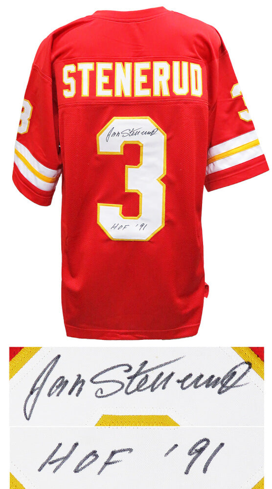 Jan Stenerud Autographed Red Throwback Custom Football Jersey with HOF'91-Powers Sports Memorabilia