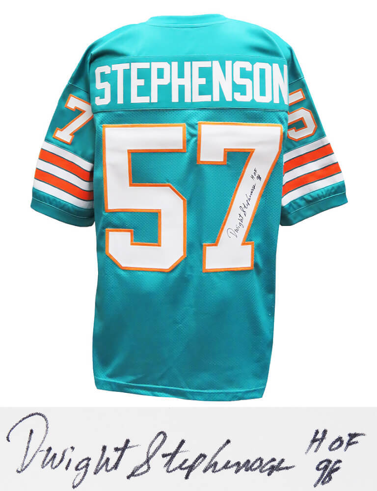 Dwight Stephenson Autographed Teal Throwback Custom Football Jersey-Powers Sports Memorabilia