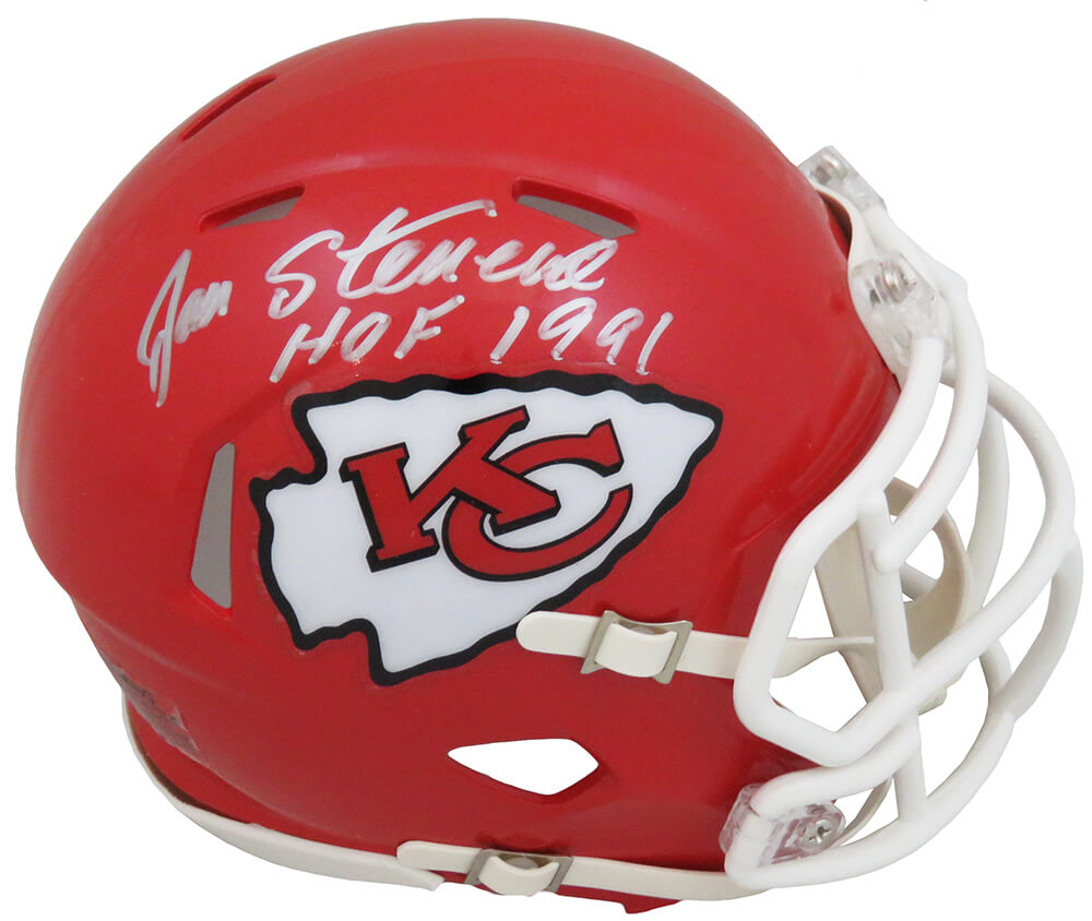 Jan Stenerud Autographed Kansas City Chiefs Riddell Speed Mini Helmet with HOF 1991-Powers Sports Memorabilia