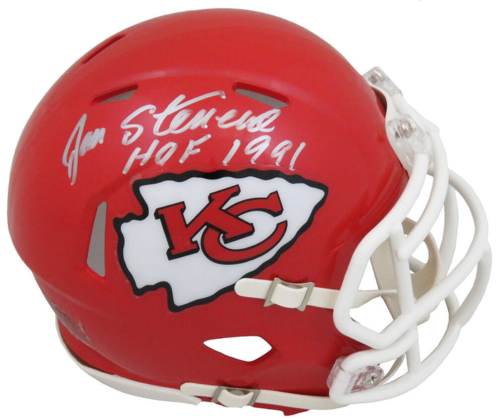 Jan Stenerud Autographed Kansas City Chiefs Riddell Speed Mini Helmet with HOF 1991-Powers Sports Memorabilia