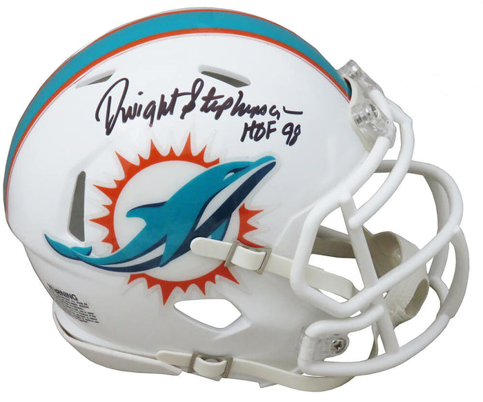 Dwight Stephenson Autographed Miami Dolphins Riddell Speed Mini Helmet with HOF'98-Powers Sports Memorabilia