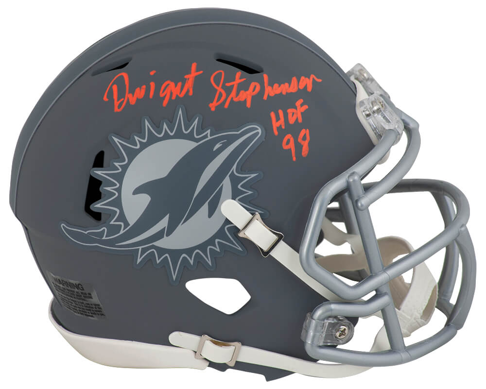 Dwight Stephenson Miami Dolphins Autographed SLATE Riddell Mini Helmet-Powers Sports Memorabilia