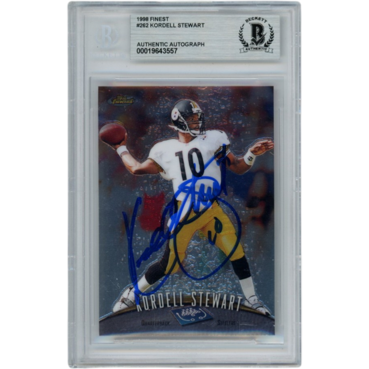 Kordell Stewart Pittsburgh Steelers Signed Card - 98 Topps Finest #262 Slab Beckett Beckett-Powers Sports Memorabilia