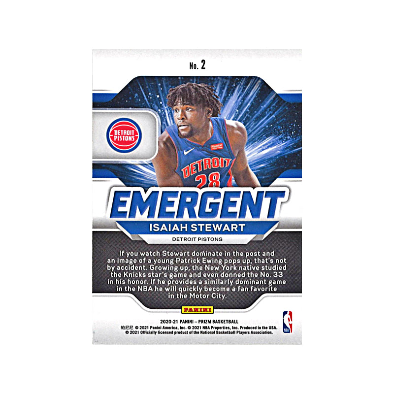Isaiah Stewart Detroit Pistons Signed 2021 Panini Prizm Emergent Rookie Card #2-Powers Sports Memorabilia