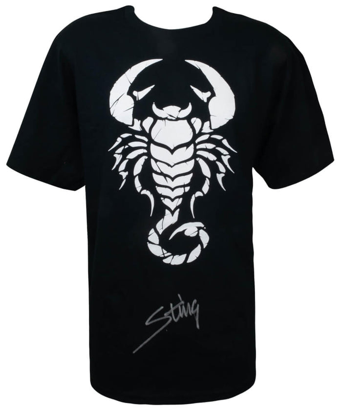 Sting Autographed Scorpion Black Wrestling T-Shirt-Powers Sports Memorabilia