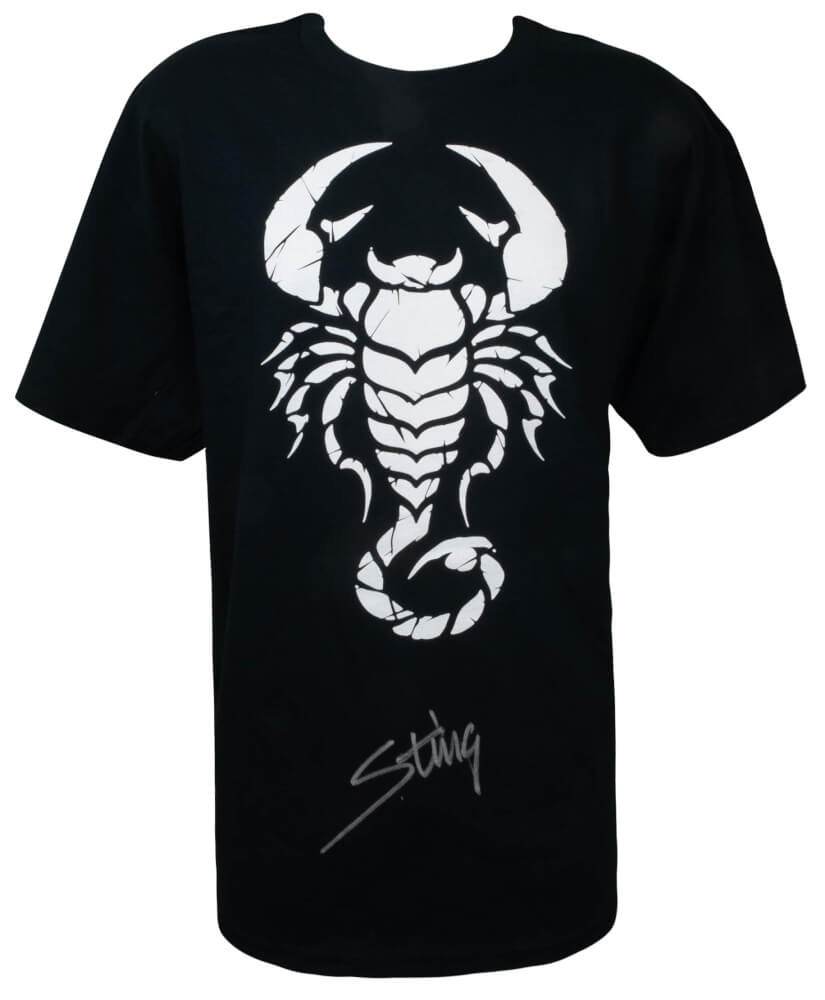 Sting Autographed Scorpion Black Wrestling T-Shirt-Powers Sports Memorabilia