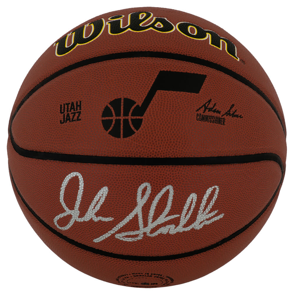 John Stockton Autographed Wilson Utah Jazz Logo NBA Basketball-Powers Sports Memorabilia