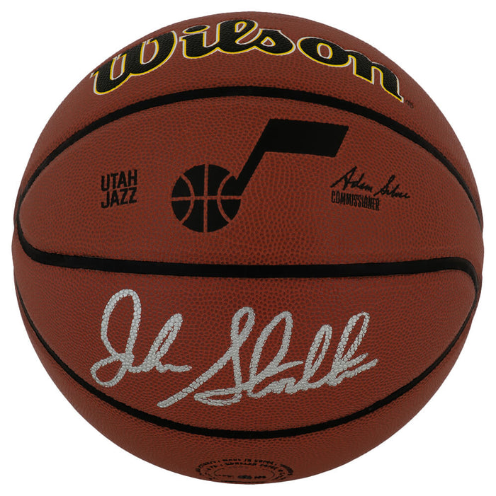 John Stockton Autographed Wilson Utah Jazz Logo NBA Basketball-Powers Sports Memorabilia