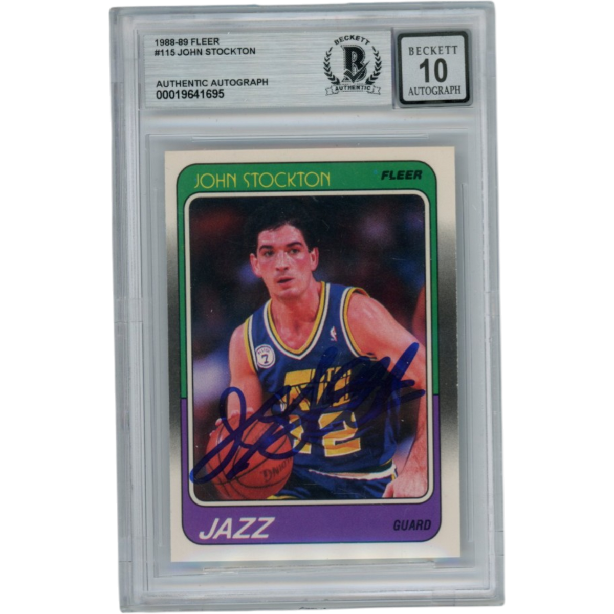 John Stockton Utah Jazz Signed Card - 1988 Fleer #115 10 Slabbed Beckett Beckett-Powers Sports Memorabilia