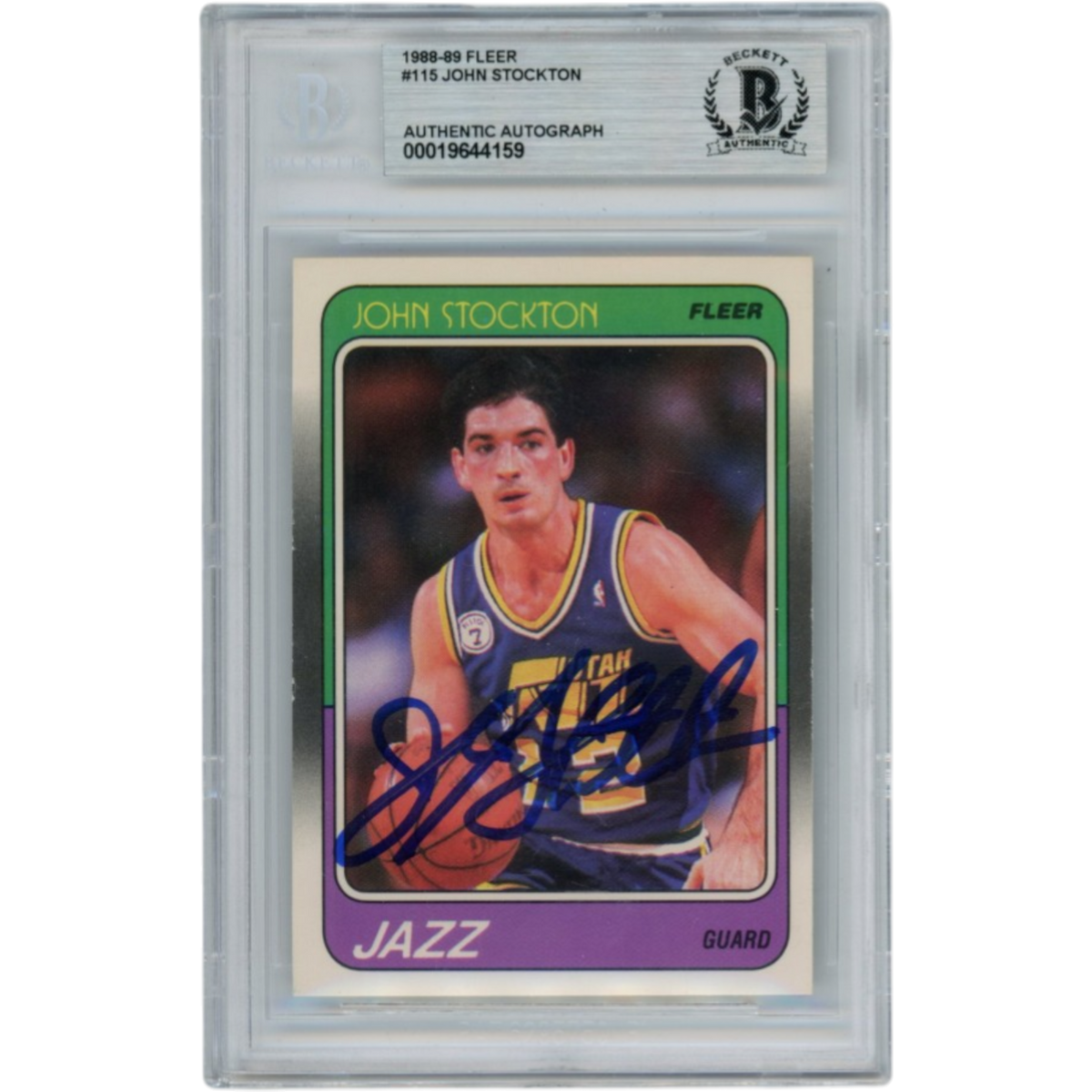 John Stockton Utah Jazz Signed Card - 1988 Fleer #115 Slabbed Beckett Beckett - 53123-Powers Sports Memorabilia