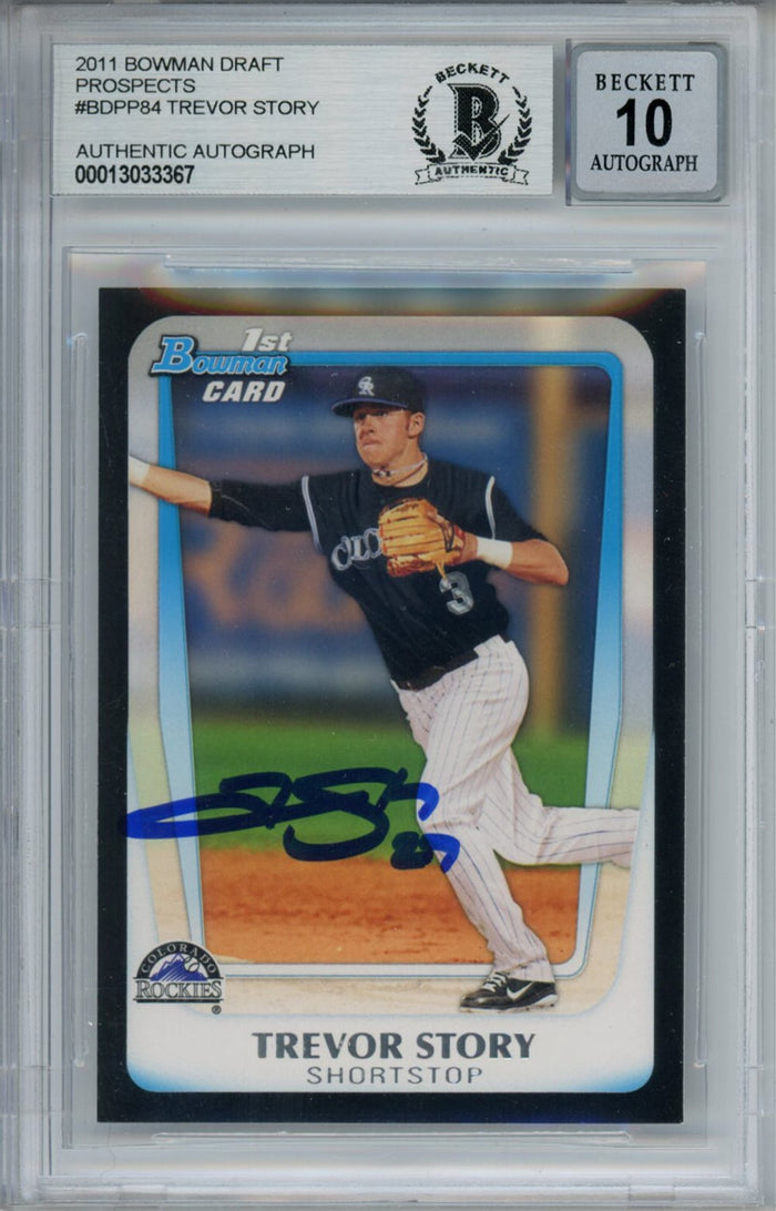 Trevor Story Signed 2011 Bowman #BBPP84 Trading Card Beckett 10 Slab-Powers Sports Memorabilia