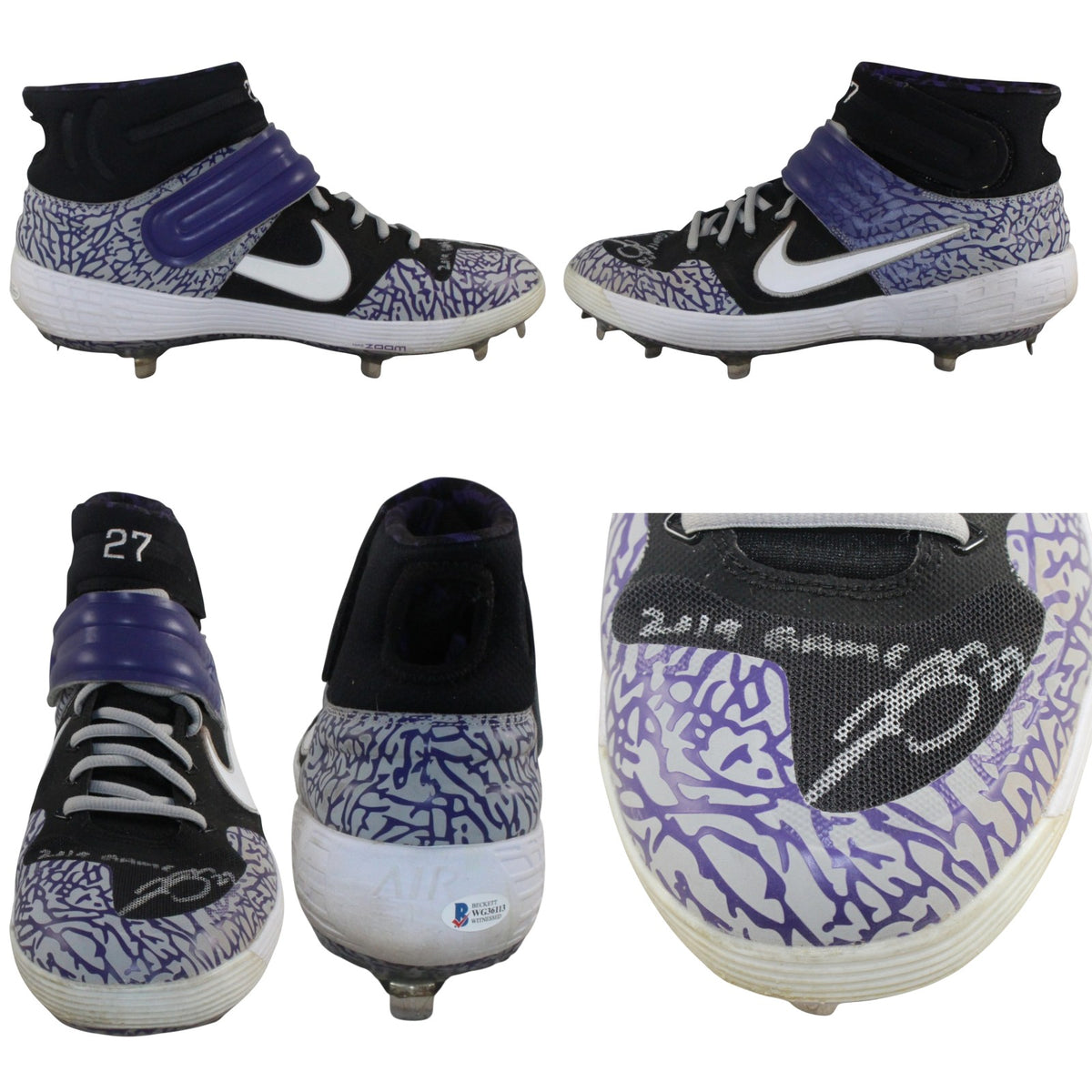 Trevor Story Colorado Rockies Signed Guitar - Game Used Left Cleat Nike Beckett Beckett-Powers Sports Memorabilia