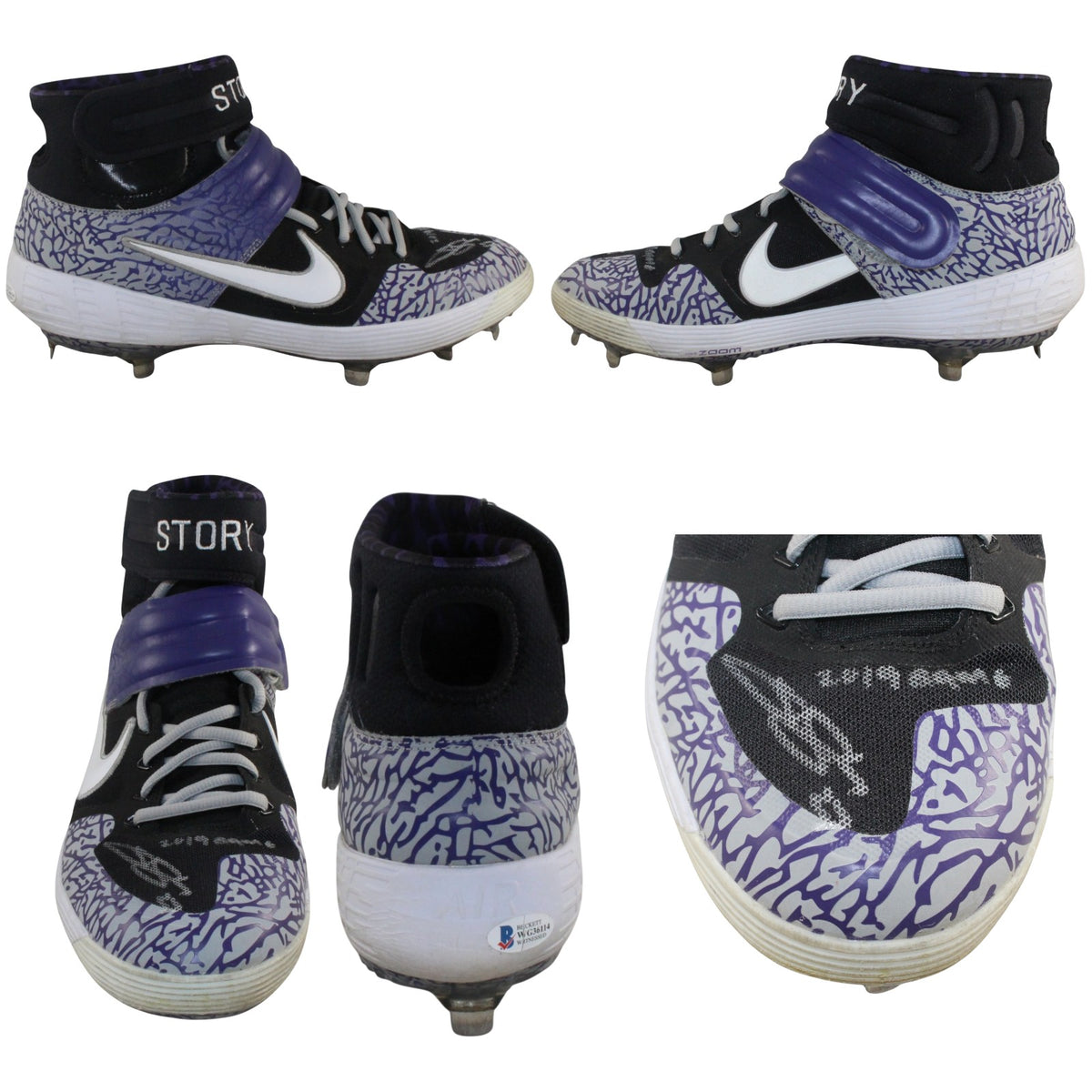 Trevor Story Colorado Rockies Signed Guitar - Game Used Right Cleat Nike Beckett Beckett-Powers Sports Memorabilia